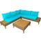 4 Pieces Patio Rattan Furniture Set with Wooden Side Table-Turquoise